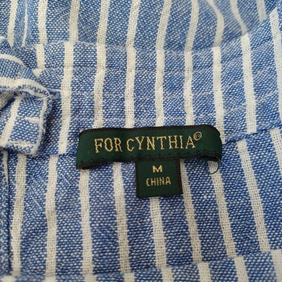 For Cynthia Dress Linen Blend Blue White Striped Pullover Side Button Detail Med - Picture 4 of 14